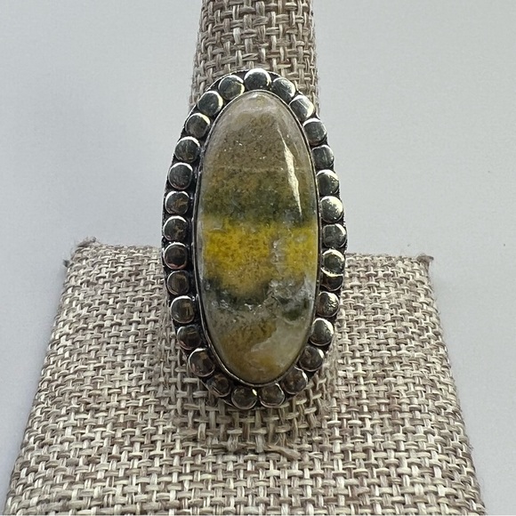 New Bumblebee Jasper Stone Silver Overlay Ring Size 9.75 - Picture 6 of 9